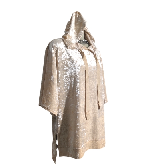 FOREVER 21  Luxury Beige Shiny Velvet Oversized short sleeve Size S - Picture 7 of 11